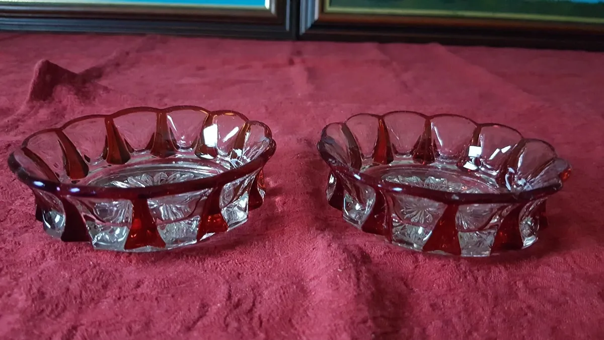Bohemian Ruby Red Two Tone Cut Crystal Glass Dish - Image 1