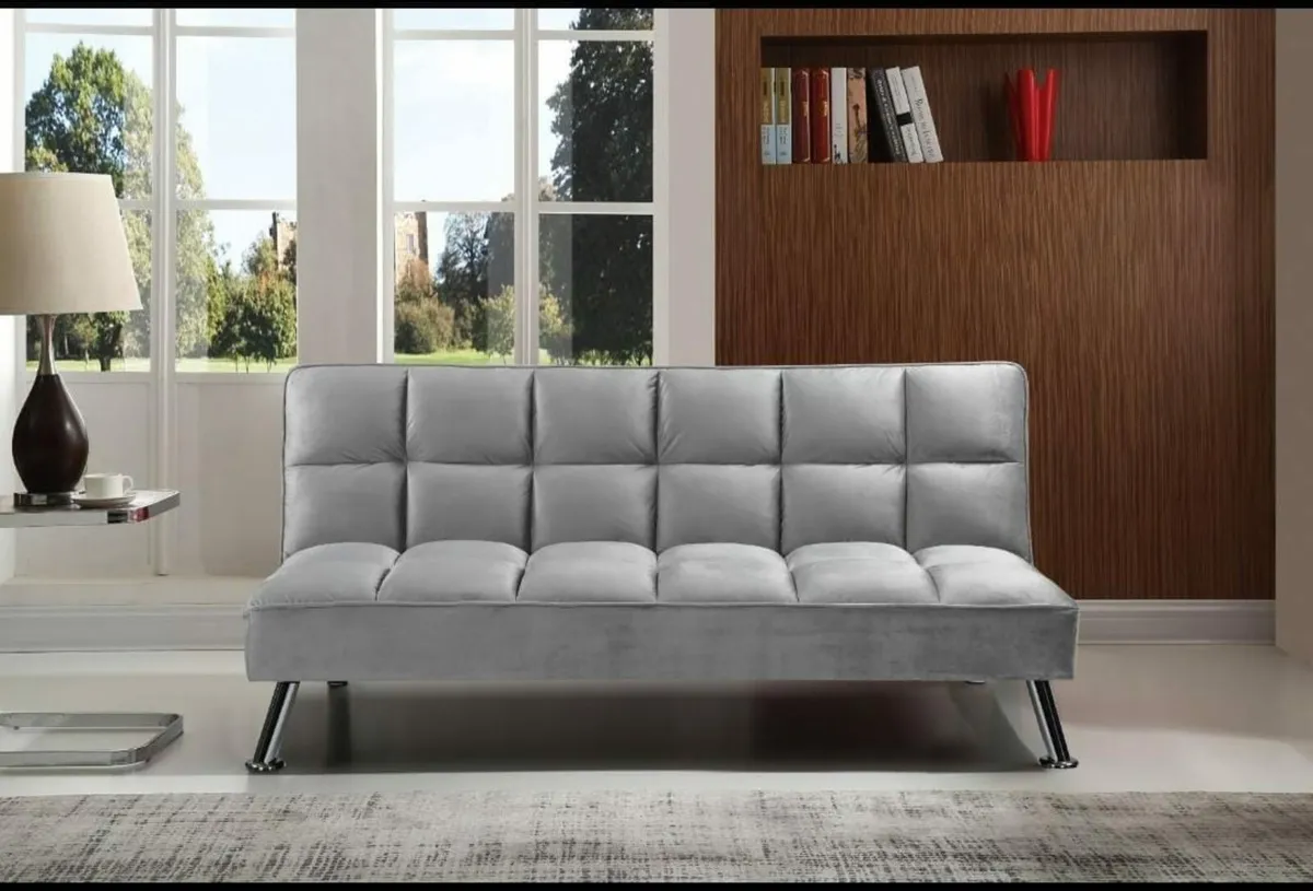 Carlux 3 Seater Folding Sofa Bed Light Grey Velvet - Image 1