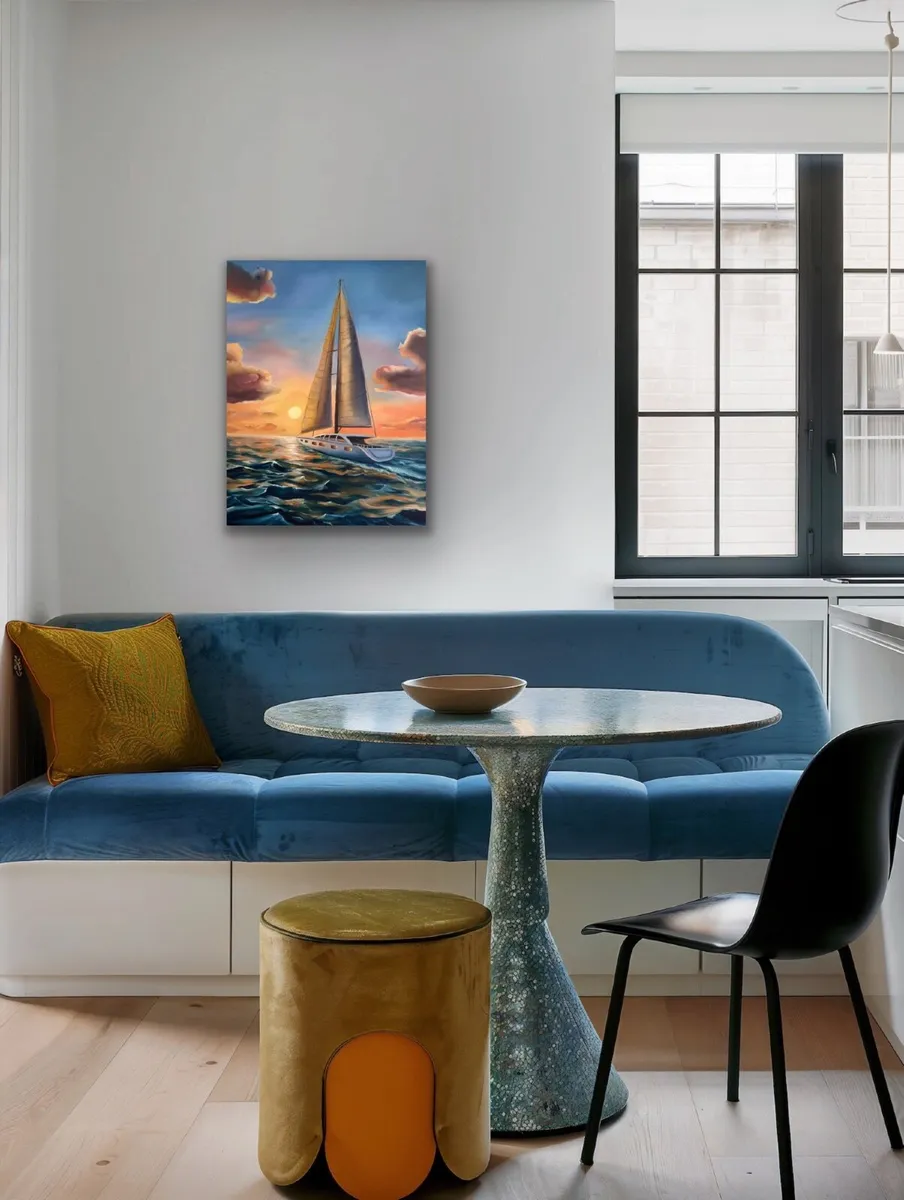 Oil painting seaside sailboat - Image 2