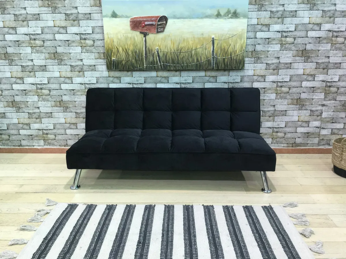 Carlux 3 Seater Folding Sofa Bed – Black Velvet - Image 1