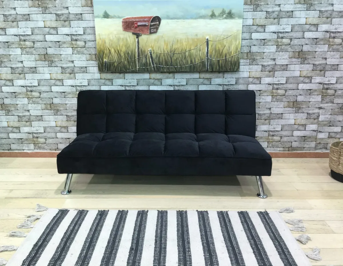 Carlux 3 Seater Folding Sofa Bed – Black Velvet - Image 1