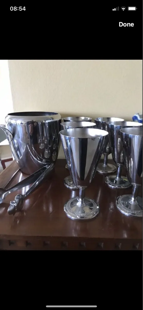 Stainless Steel Goblets and Ice Bucket Set - Image 1