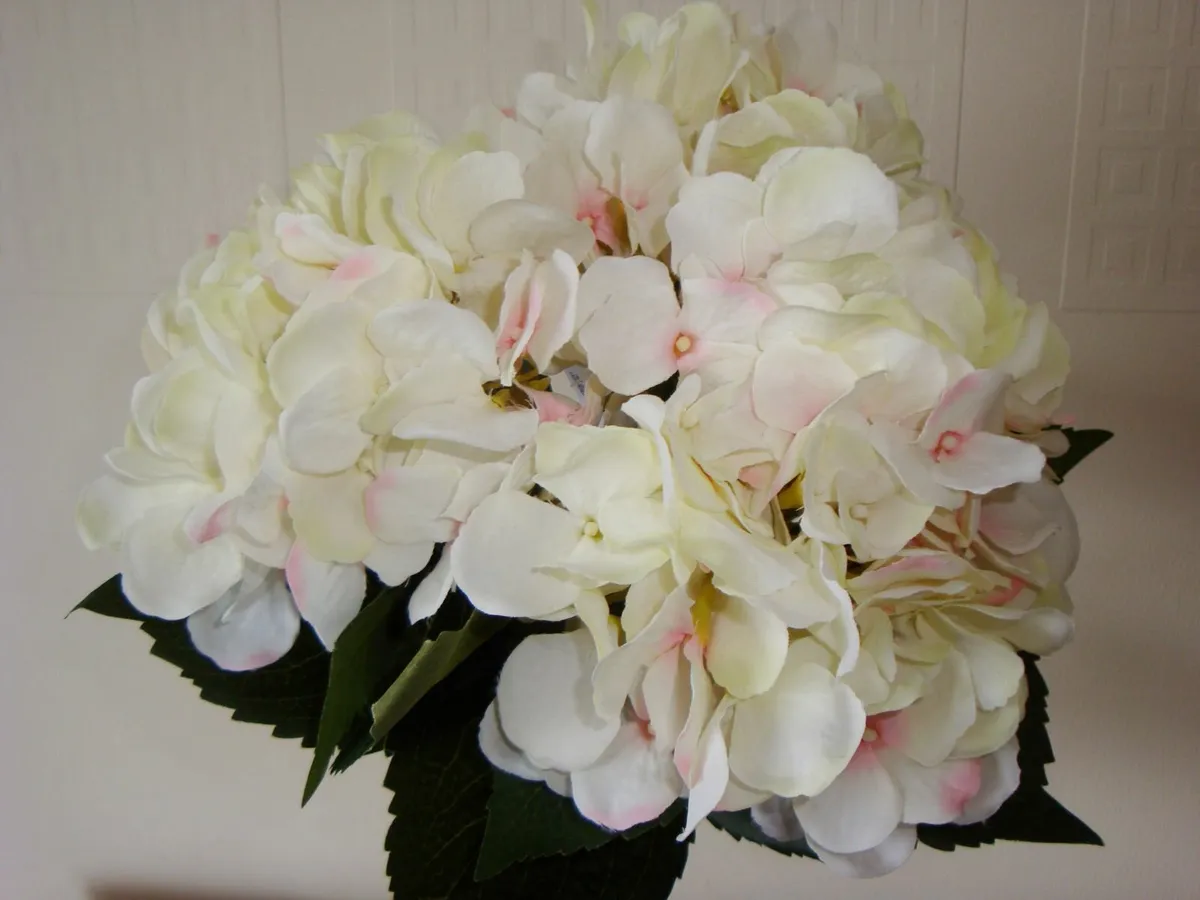 Three cream with hint of pink hydrangea stems - Image 1