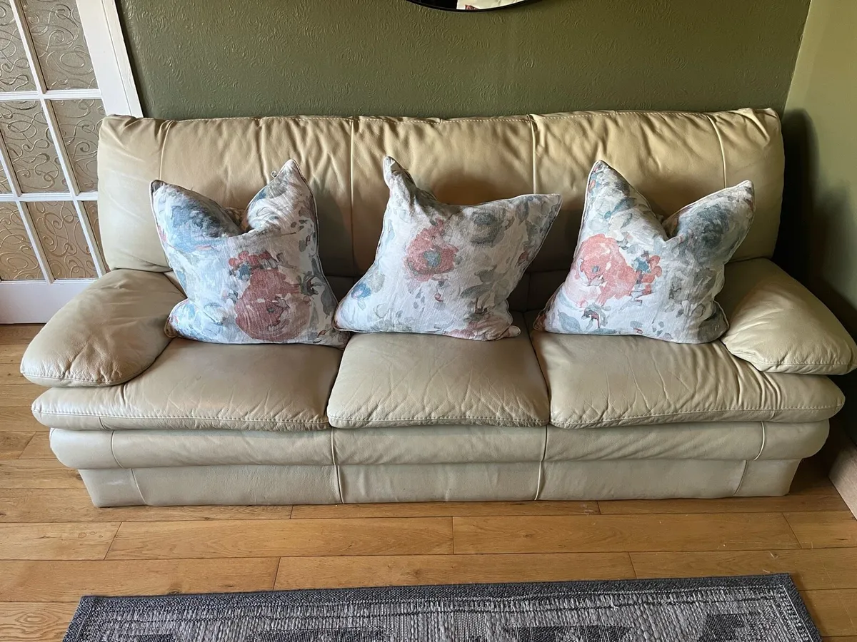 Cream Leather Sofas 3+2+1 - Image 1