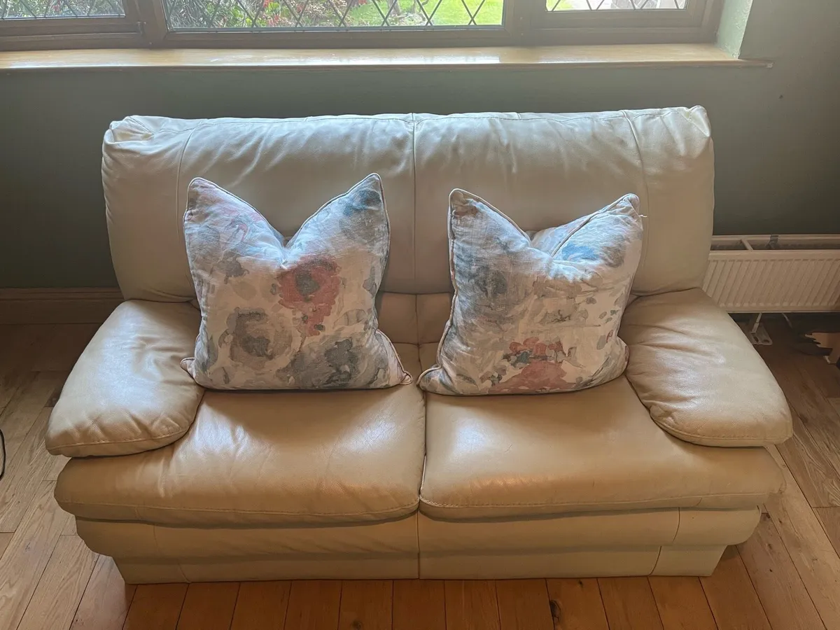 Cream Leather Sofas 3+2+1 - Image 2