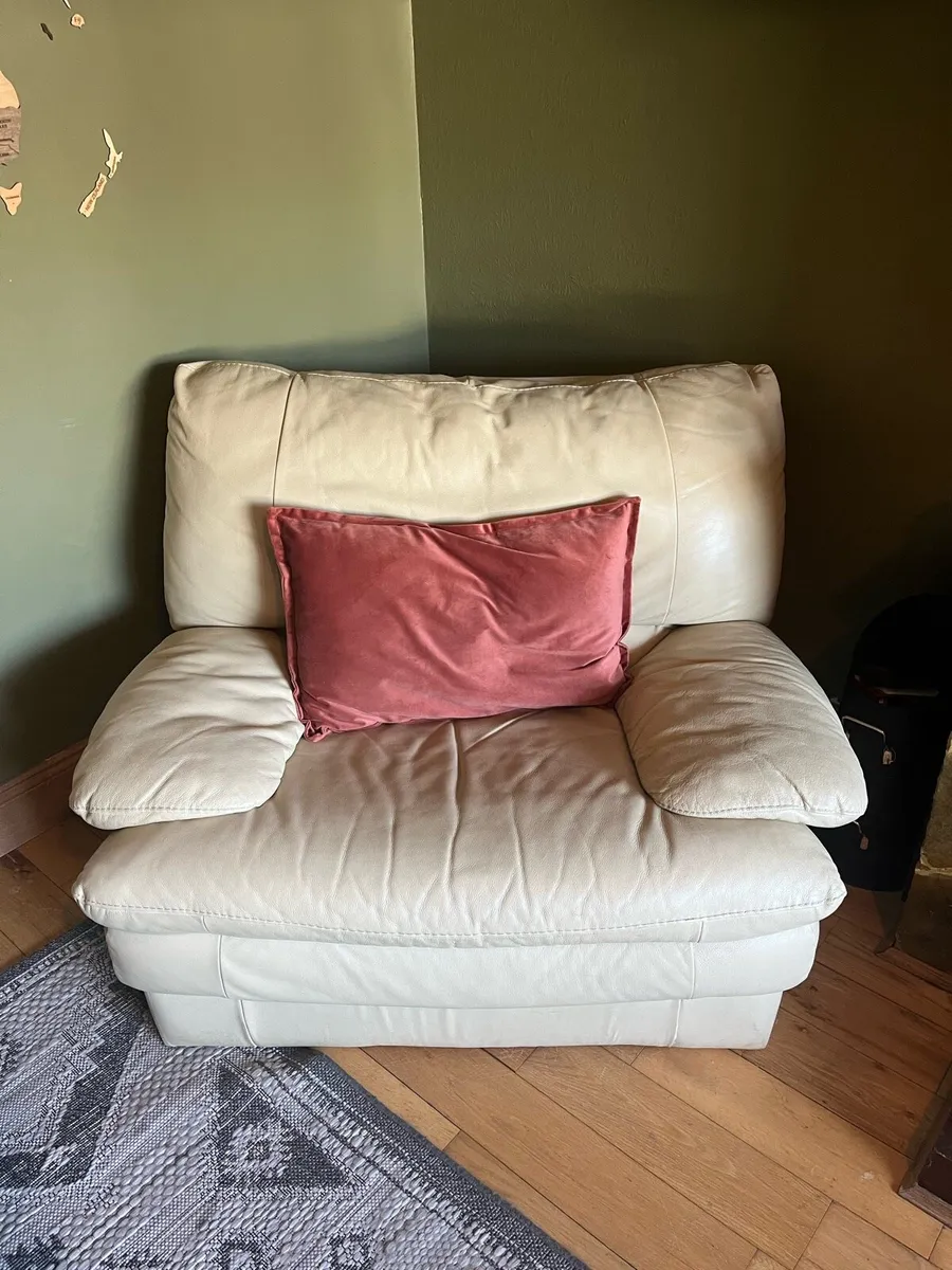 Cream Leather Sofas 3+2+1 - Image 3