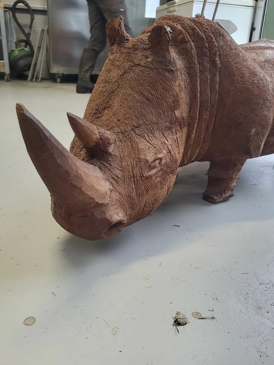 Carved Rhino Sculpture - Image 1