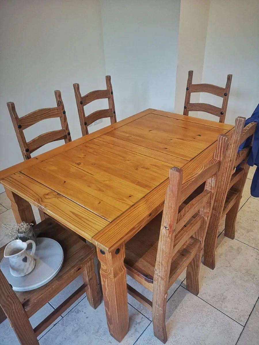 Wooden Dining Table and Six Chairs - Image 1
