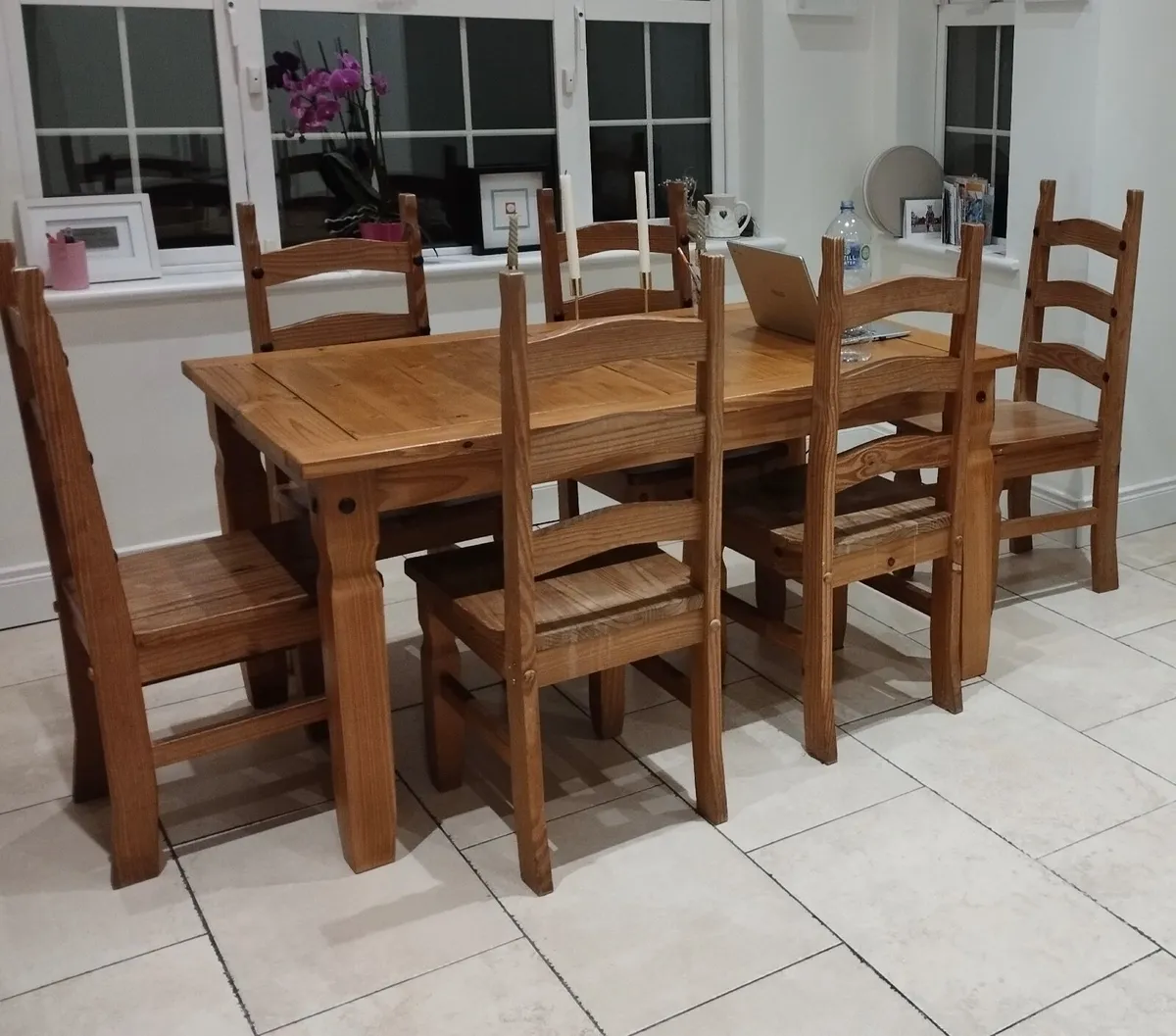 Wooden Dining Table and Six Chairs - Image 3