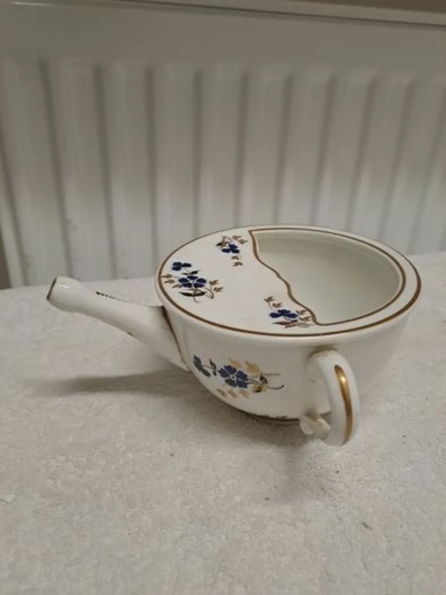 Vintage teapot white gold and blue flowers - Image 1