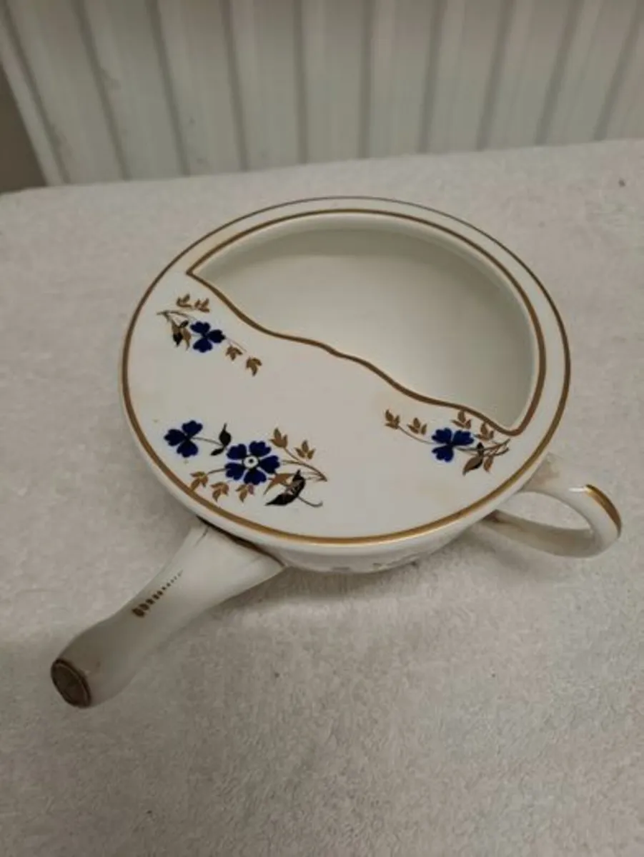 Vintage teapot white gold and blue flowers - Image 2