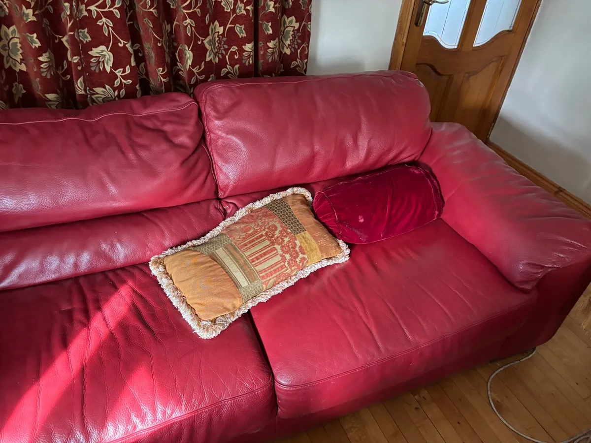Red Italian leather couch - Image 1