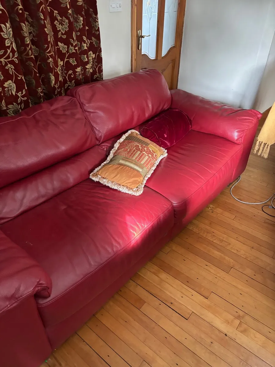 Red Italian leather couch - Image 2