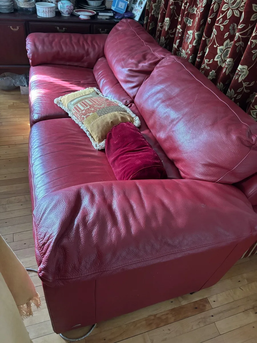 Red Italian leather couch - Image 3