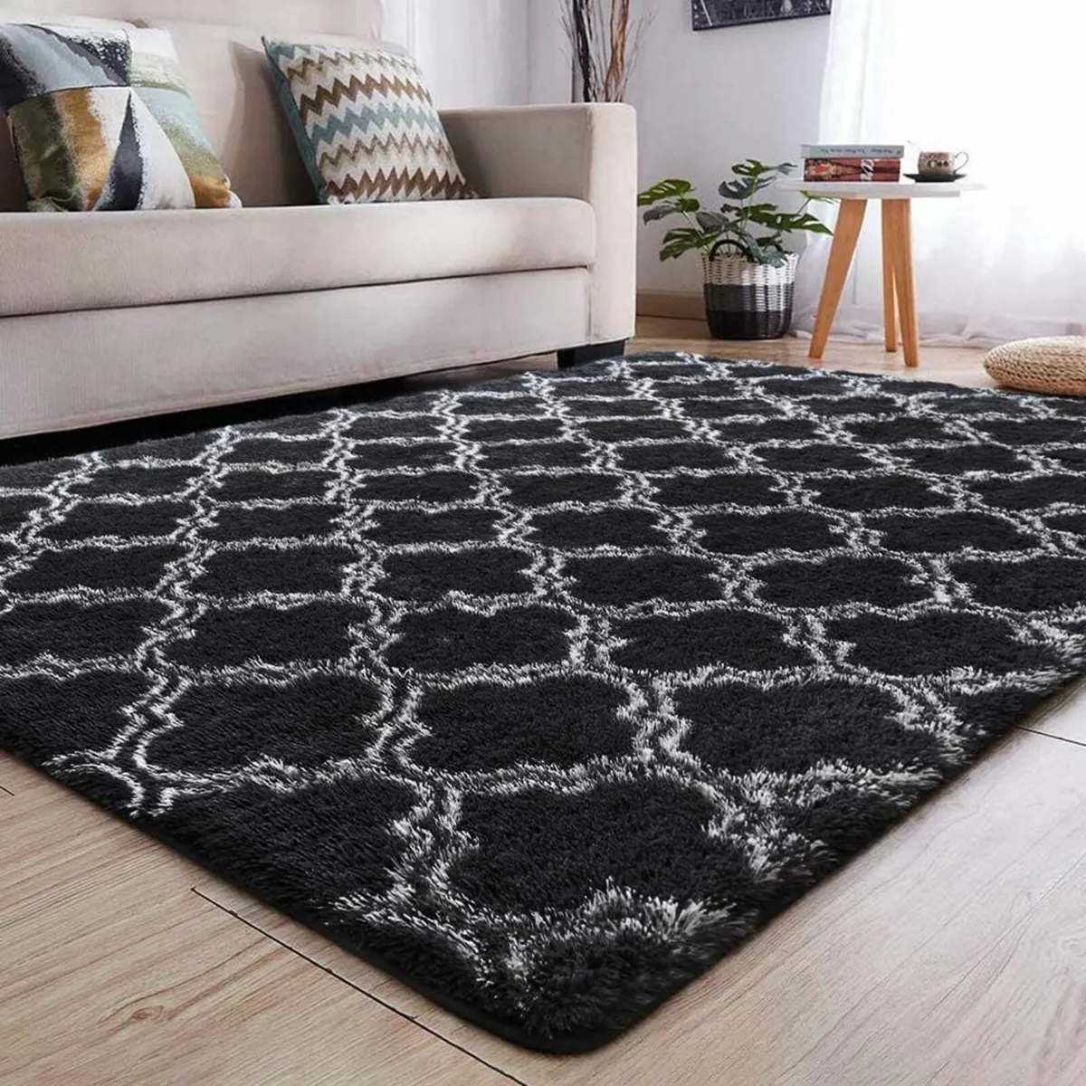 Carpet Rug bedroom office Fluffy Black 185x185cm - Image 3
