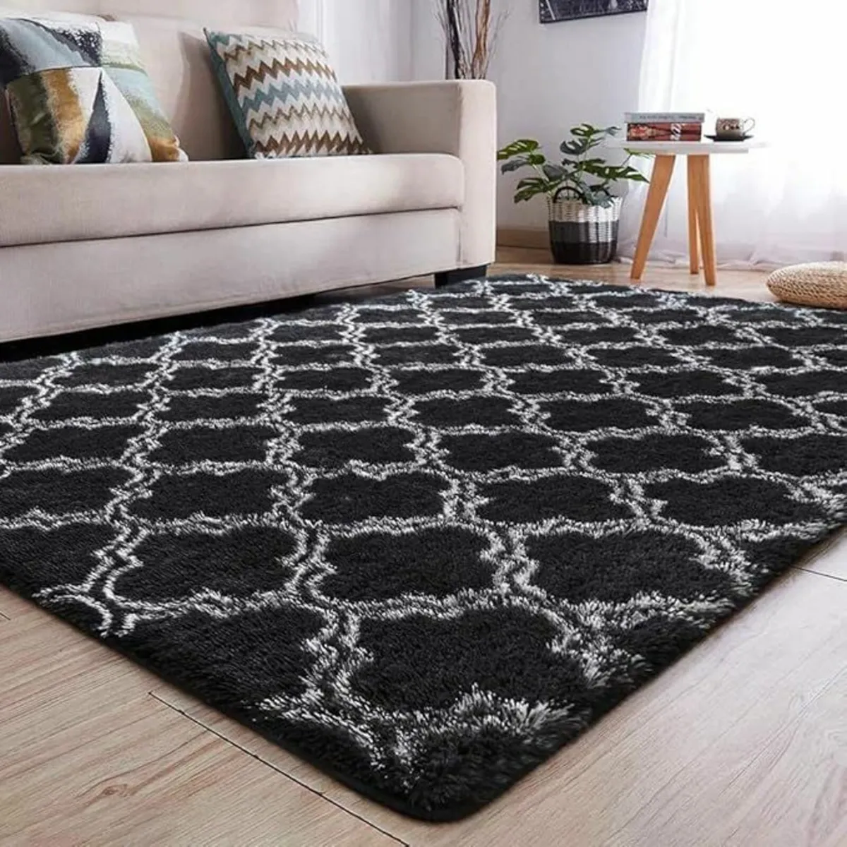 Carpet Rug bedroom office Fluffy Black 185x185cm - Image 2