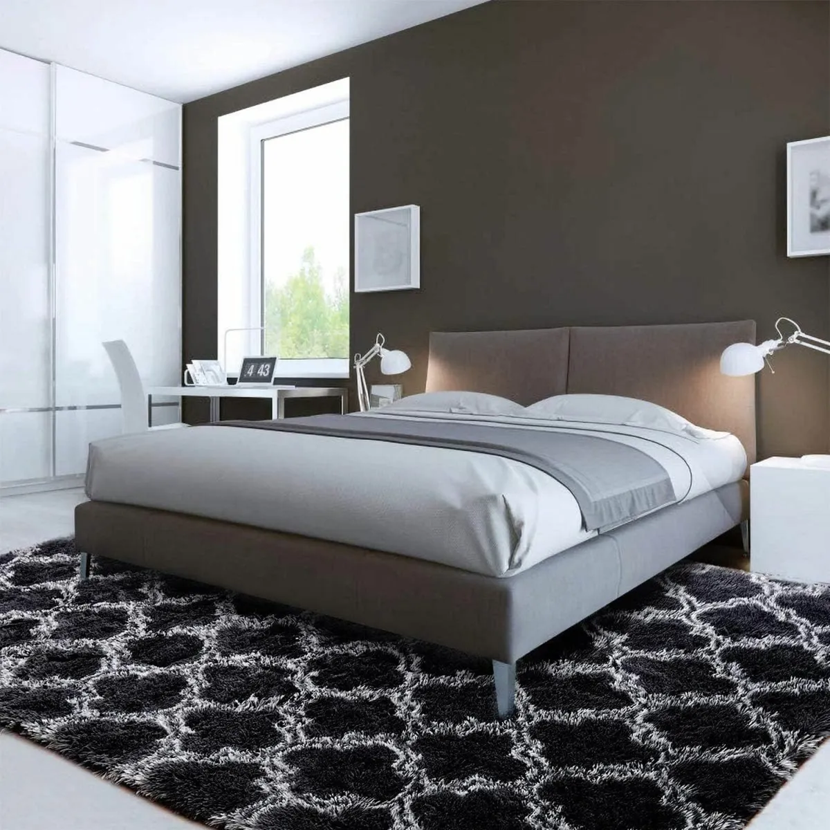 Carpet Rug bedroom office Fluffy Black 185x185cm - Image 1