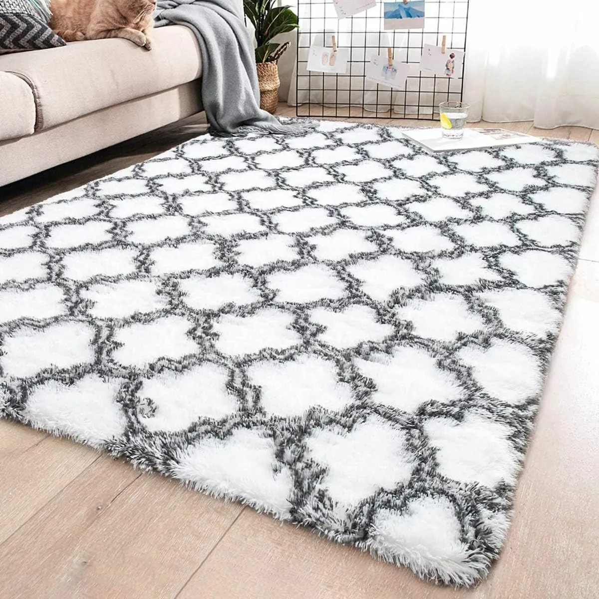 Living Room Fluffy Rug Bedroom White 185x185cm - Image 1