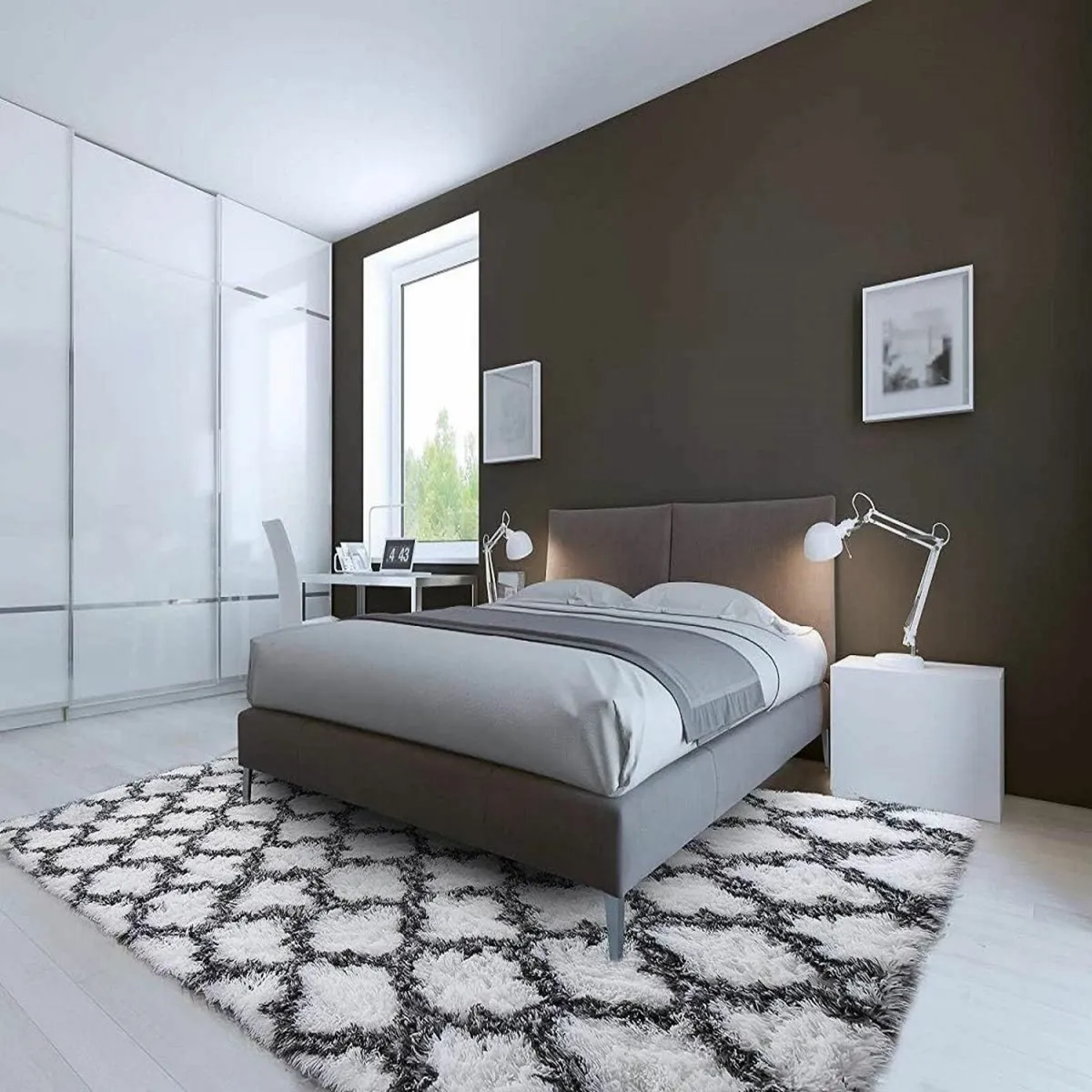 Living Room Fluffy Rug Bedroom White 185x185cm - Image 4
