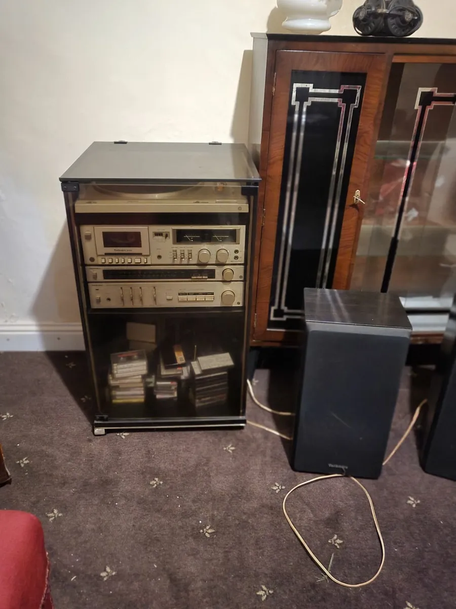 Radio tape and record with glass door and speakers - Image 3