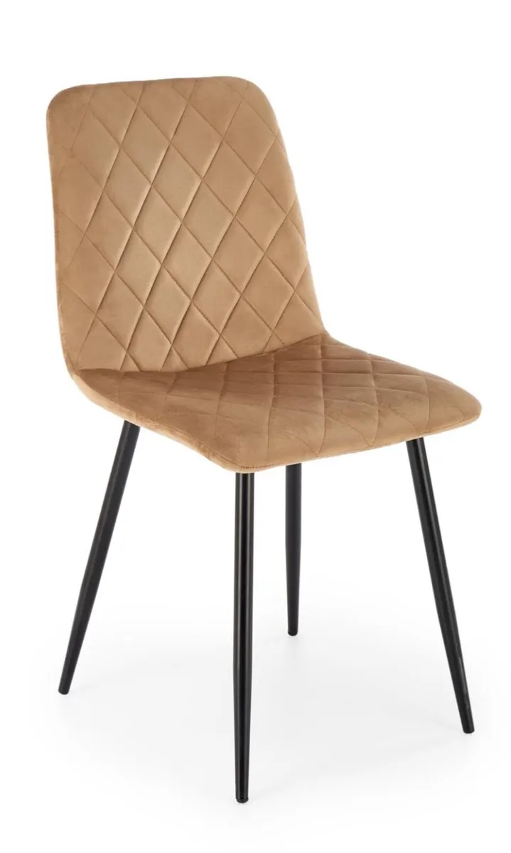4 Upholstered Chair Velour Metal Beige Black - Image 3