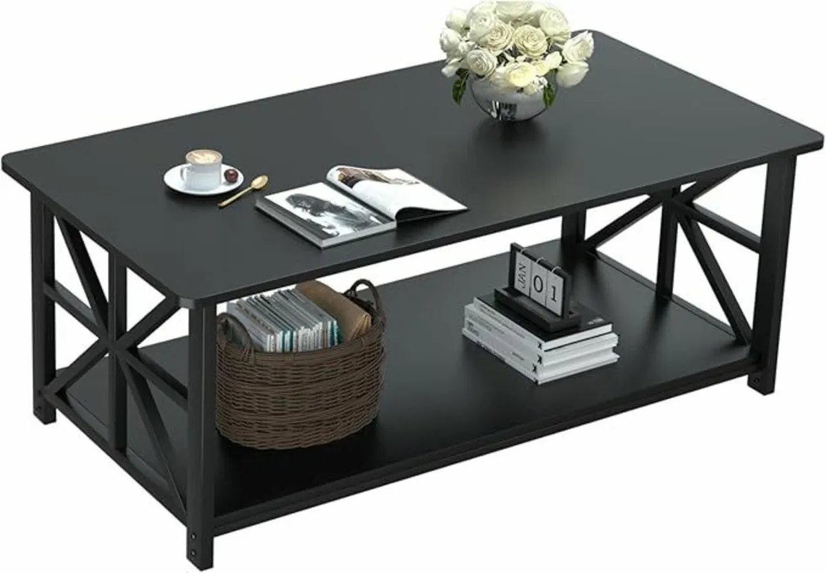Coffee Table 2-Tier Storage 100x55cm Living Room - Image 2