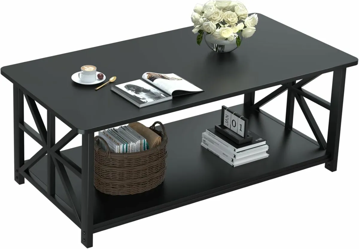Coffee Table 2-Tier Storage 100x55cm Living Room - Image 1