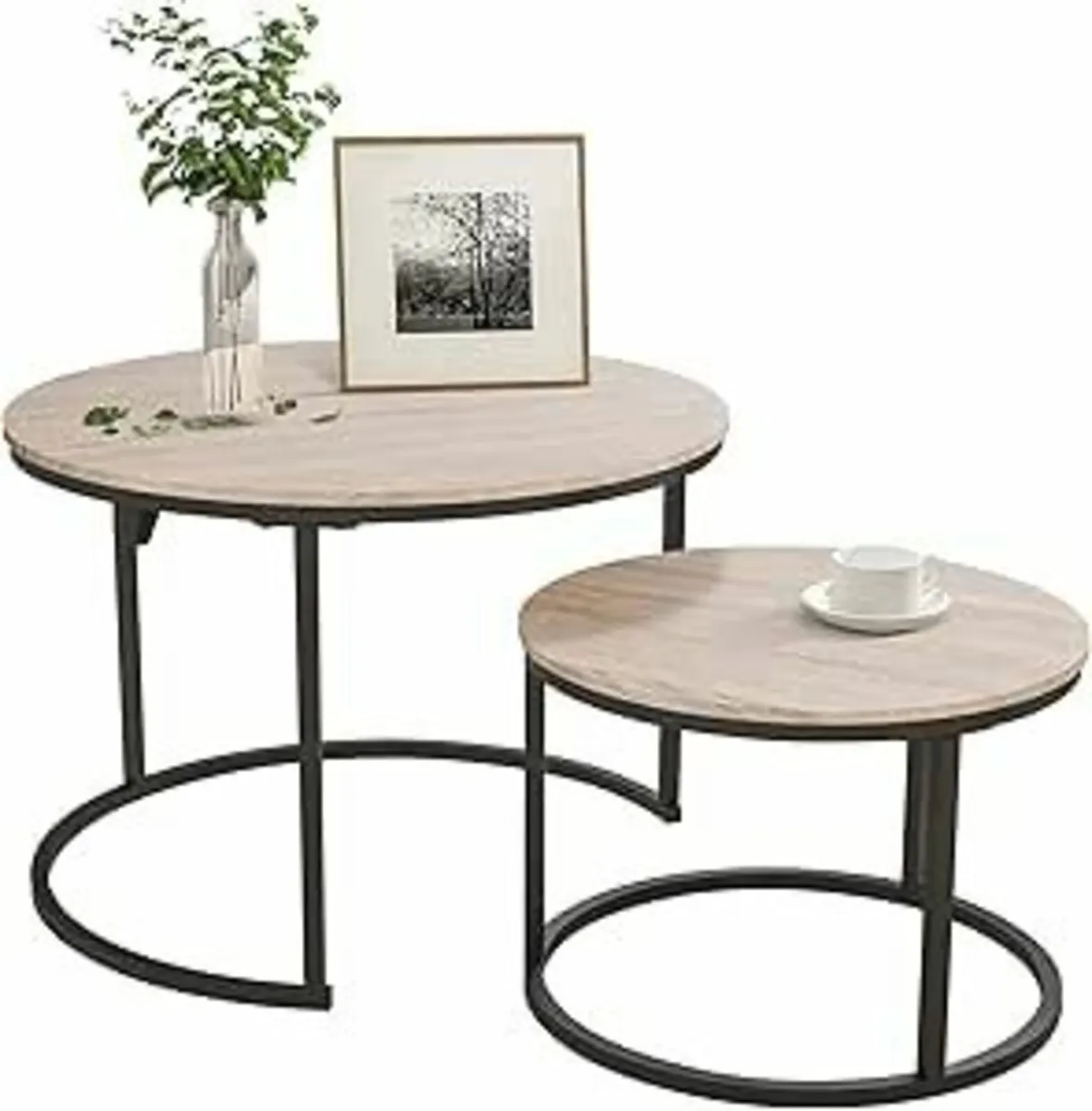 Round Coffee Table Set of 2 Side Living Room - Image 3