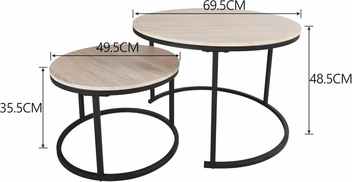 Round Coffee Table Set of 2 Side Living Room - Image 4