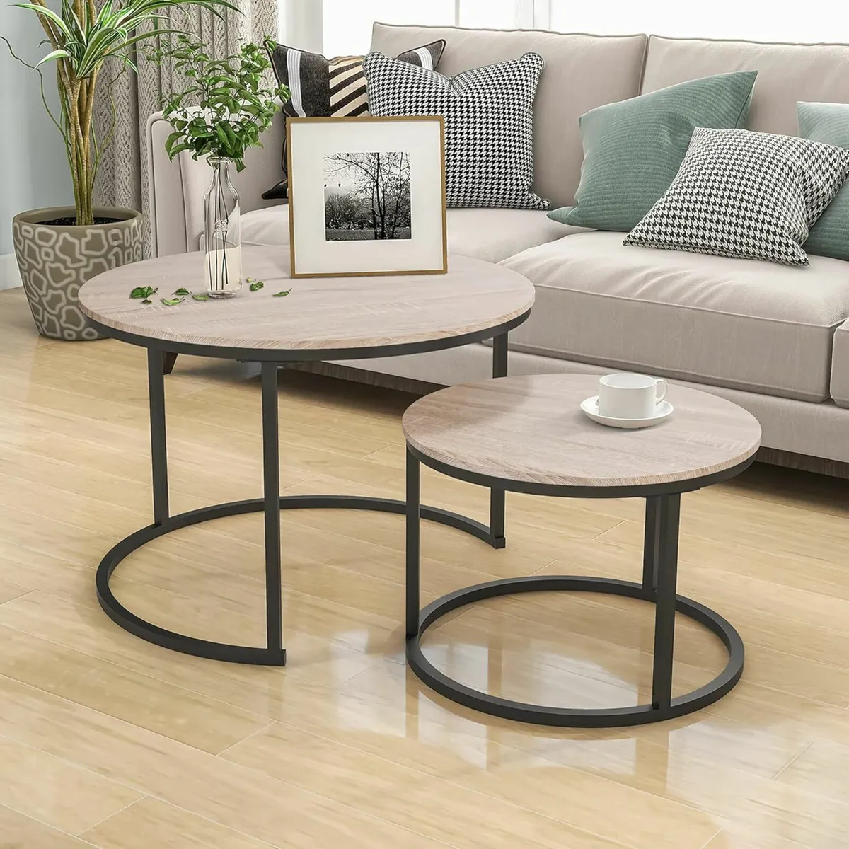 Round Coffee Table Set of 2 Side Living Room - Image 2