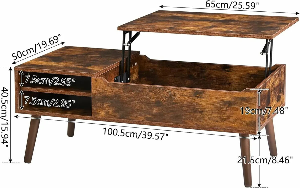 Coffee Table Laptop Lift Top Storage 100x50cm - Image 4