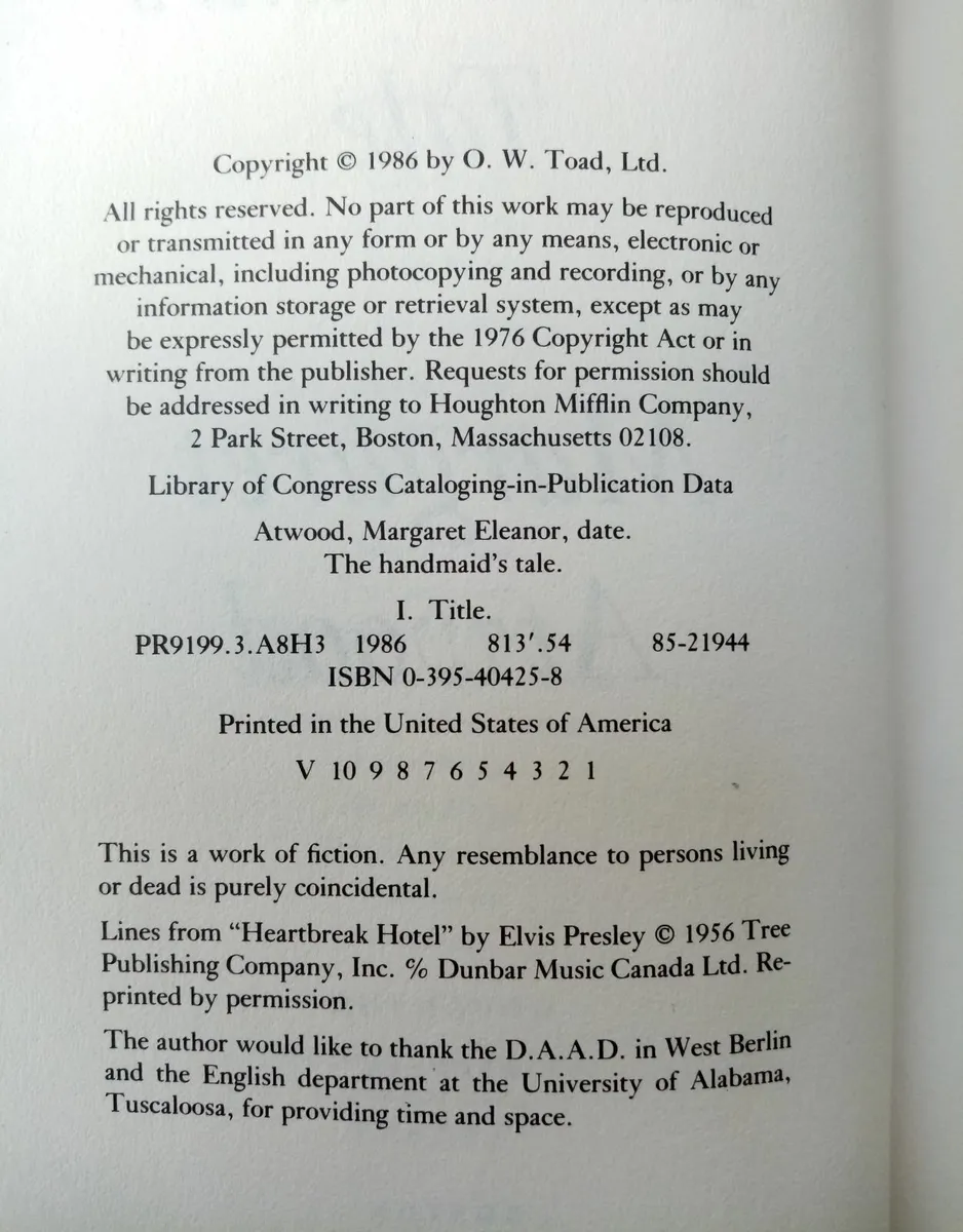 The Handmaids's Tale (1st Edition) Margaret Atwood - Image 4