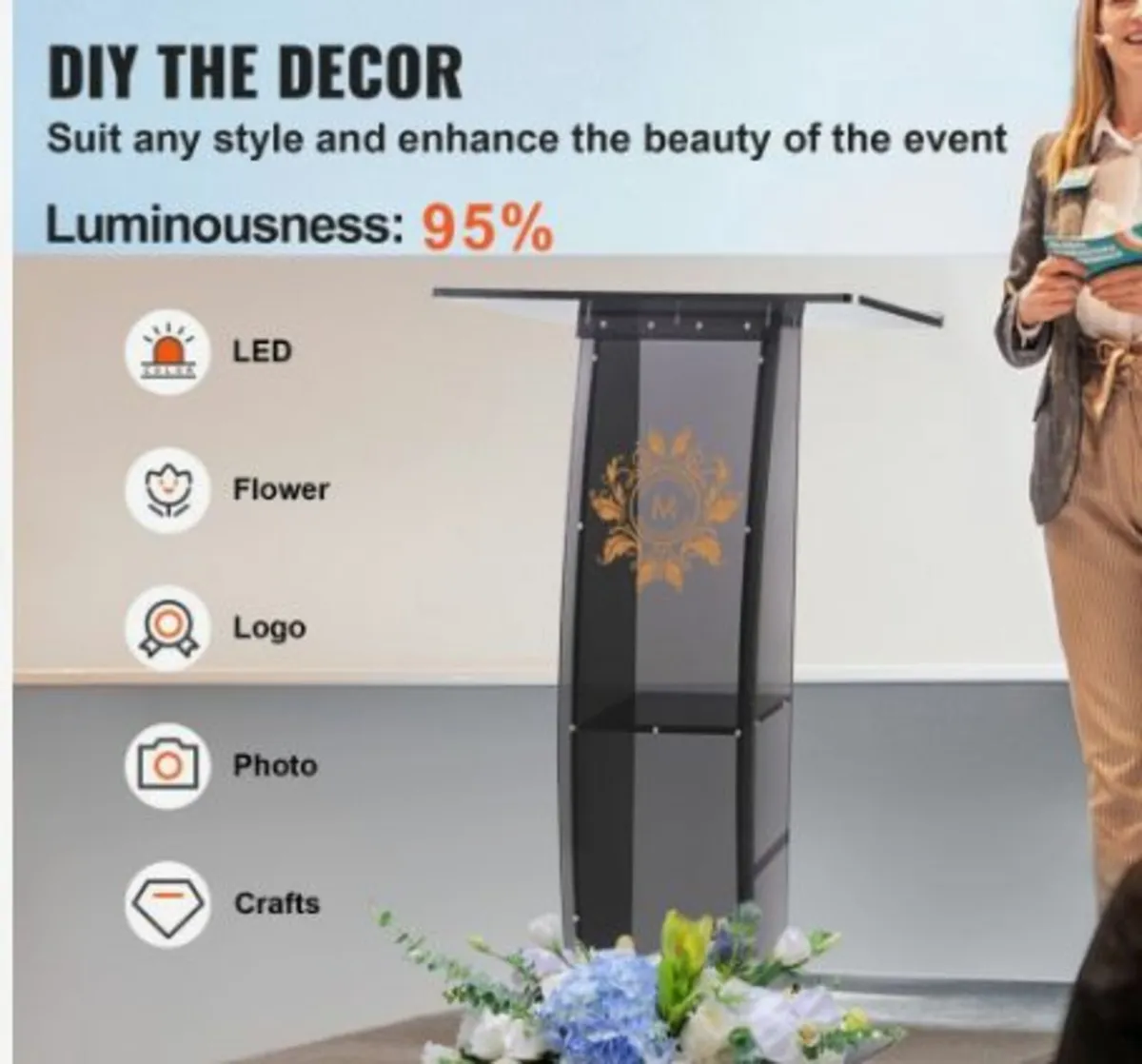 Acrylic Podium, 47" Tall, Acrylic Podium Stand - Image 2
