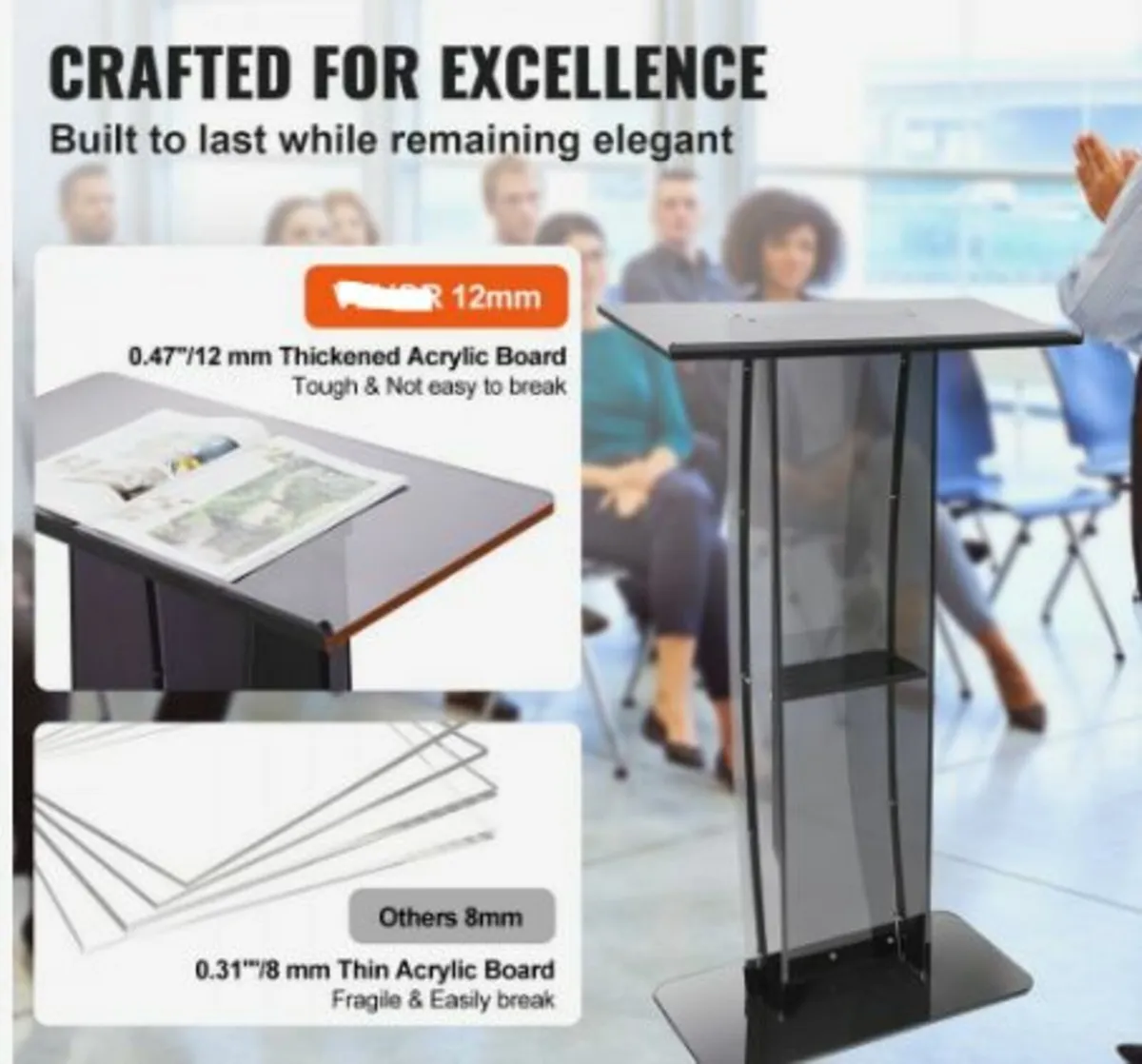 Acrylic Podium, 47" Tall, Acrylic Podium Stand - Image 3