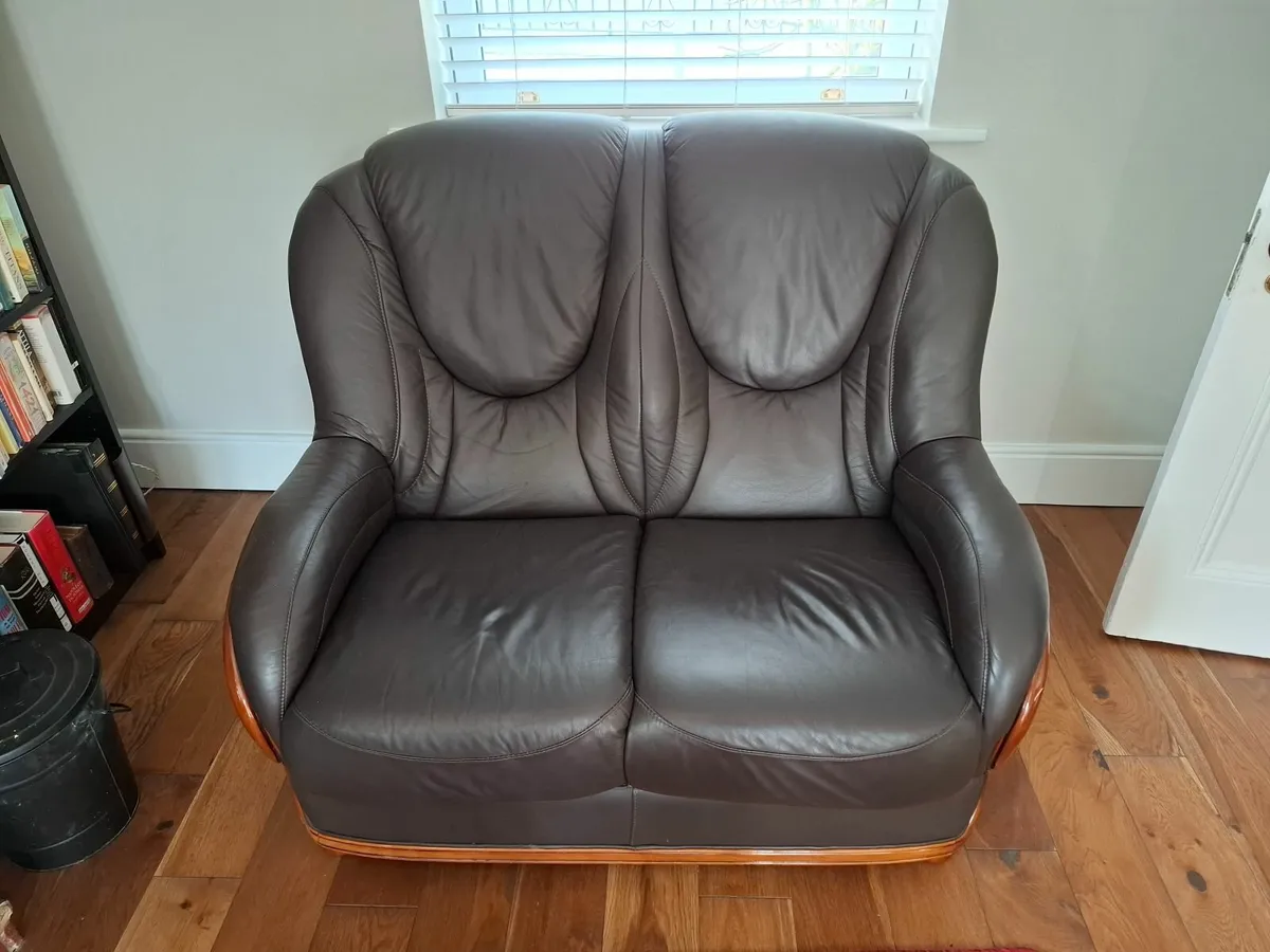 Leather 2 seater and chair - Image 1