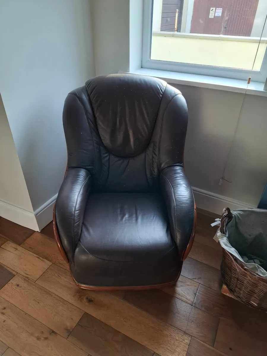 Leather 2 seater and chair - Image 2