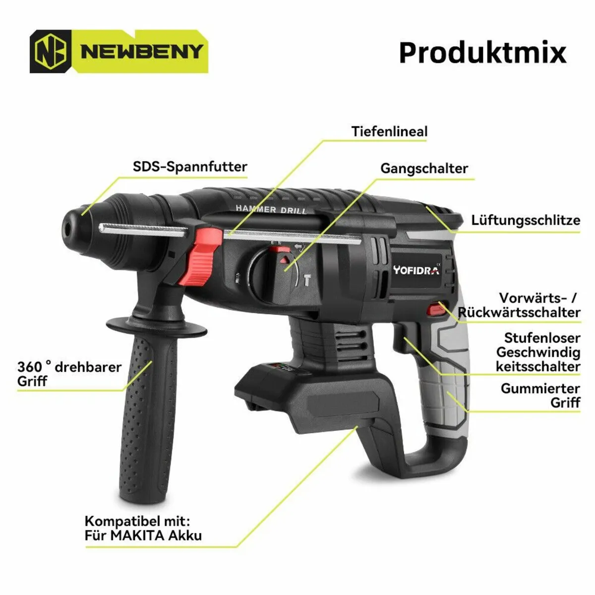 18V Cordless SDS Hammer Drill for Makita - Image 4