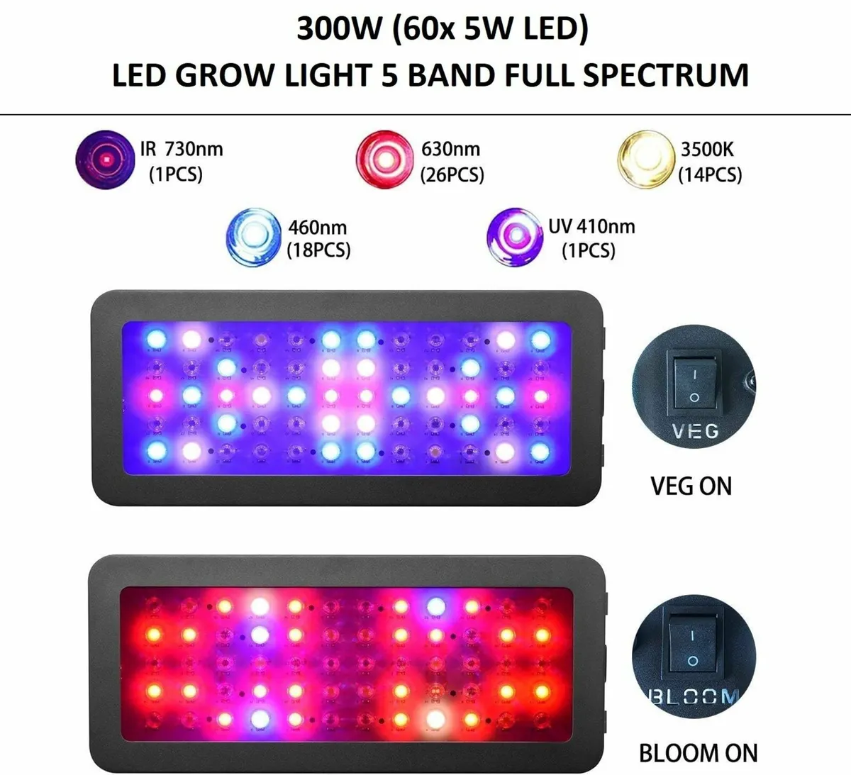LED Grow Light Bloom Veg Full spectrum 300W +Timer - Image 1