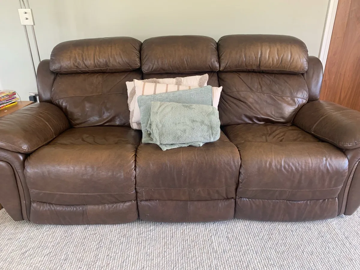 Reclining suite, brown leather (3+2+1 seater) - Image 4