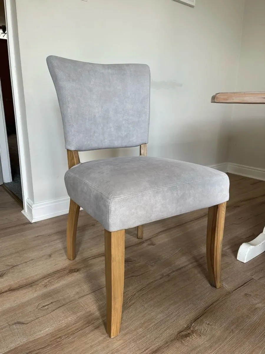 Light Grey Velvet & Wood Dining Chairs (4) - Image 1