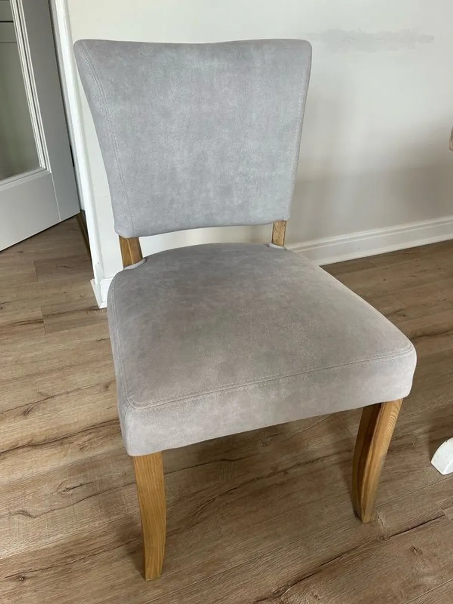 Light Grey Velvet & Wood Dining Chairs (4) - Image 4