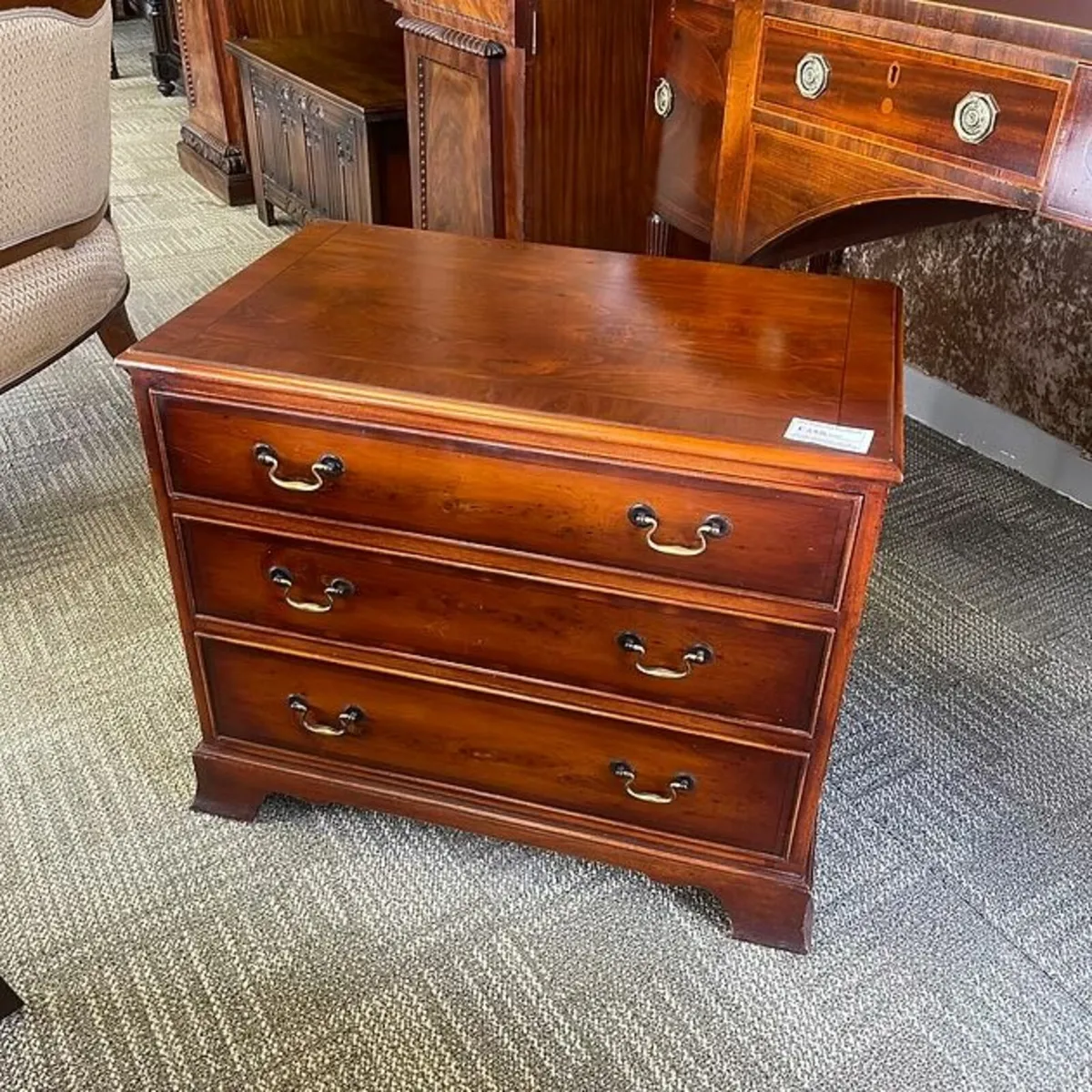 Beautiful mahogany flamed three drawer chest of dr