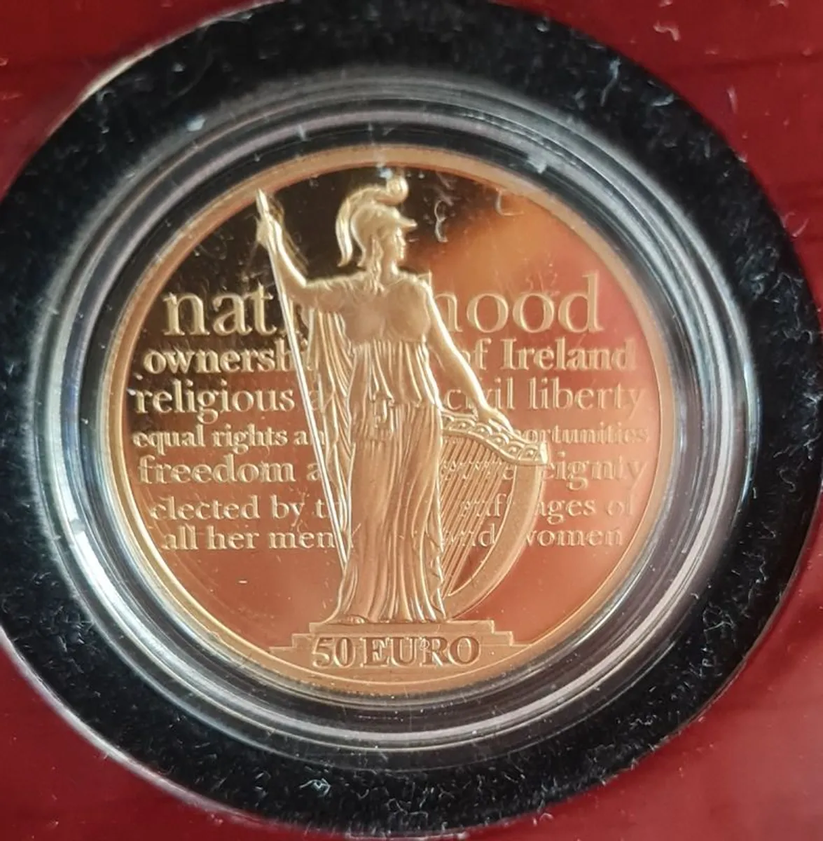 Proof 50 Euros 24K gold coin Ireland 2016 100 Years Anniversary of the Proclamation of the Irish Republic In box, Outer case and cert. - Image 4