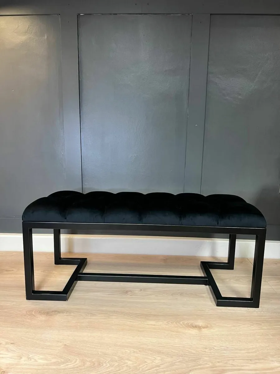 Metal-Framed Bench 100x40cm Velour - Image 1