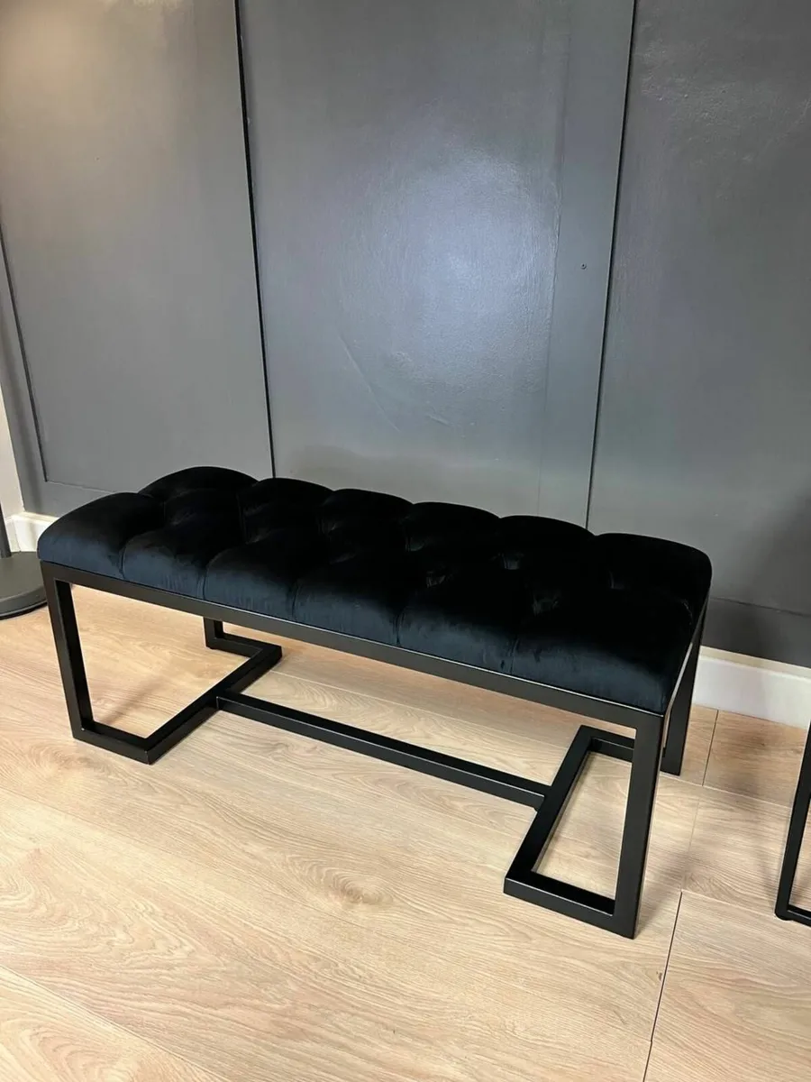 Metal-Framed Bench 100x40cm Velour - Image 2