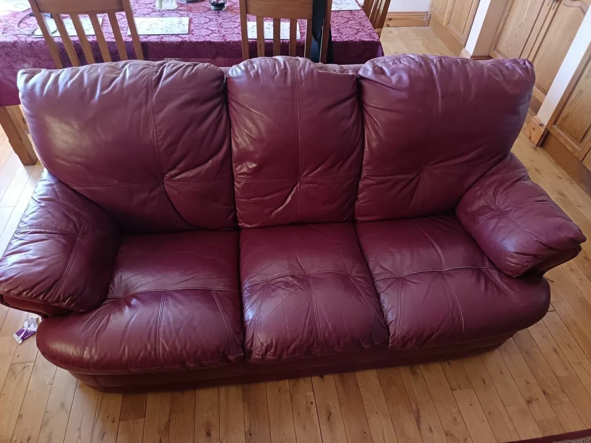 Leather 3 Piece Suite - Sofa & 2 Armchairs - Image 1