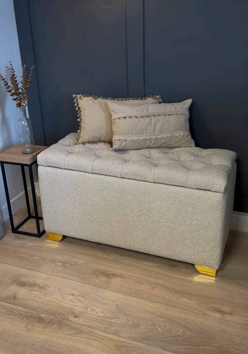 Bouclé Ottoman with Storage 100x40cm beige Sale ! - Image 1