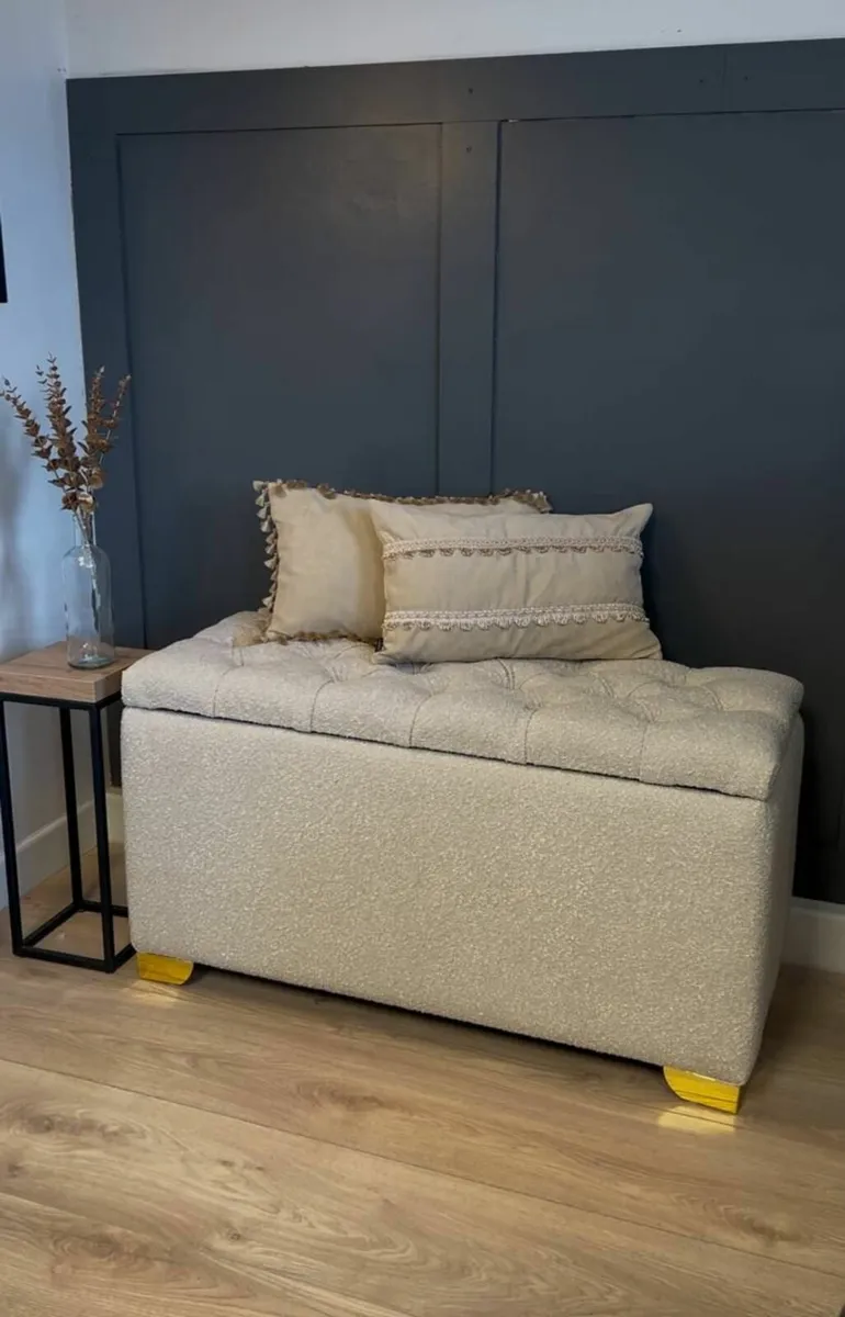 Bouclé Ottoman with Storage 100x40cm beige Sale ! - Image 2