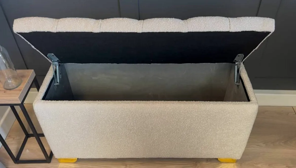Bouclé Ottoman with Storage 100x40cm beige Sale ! - Image 3