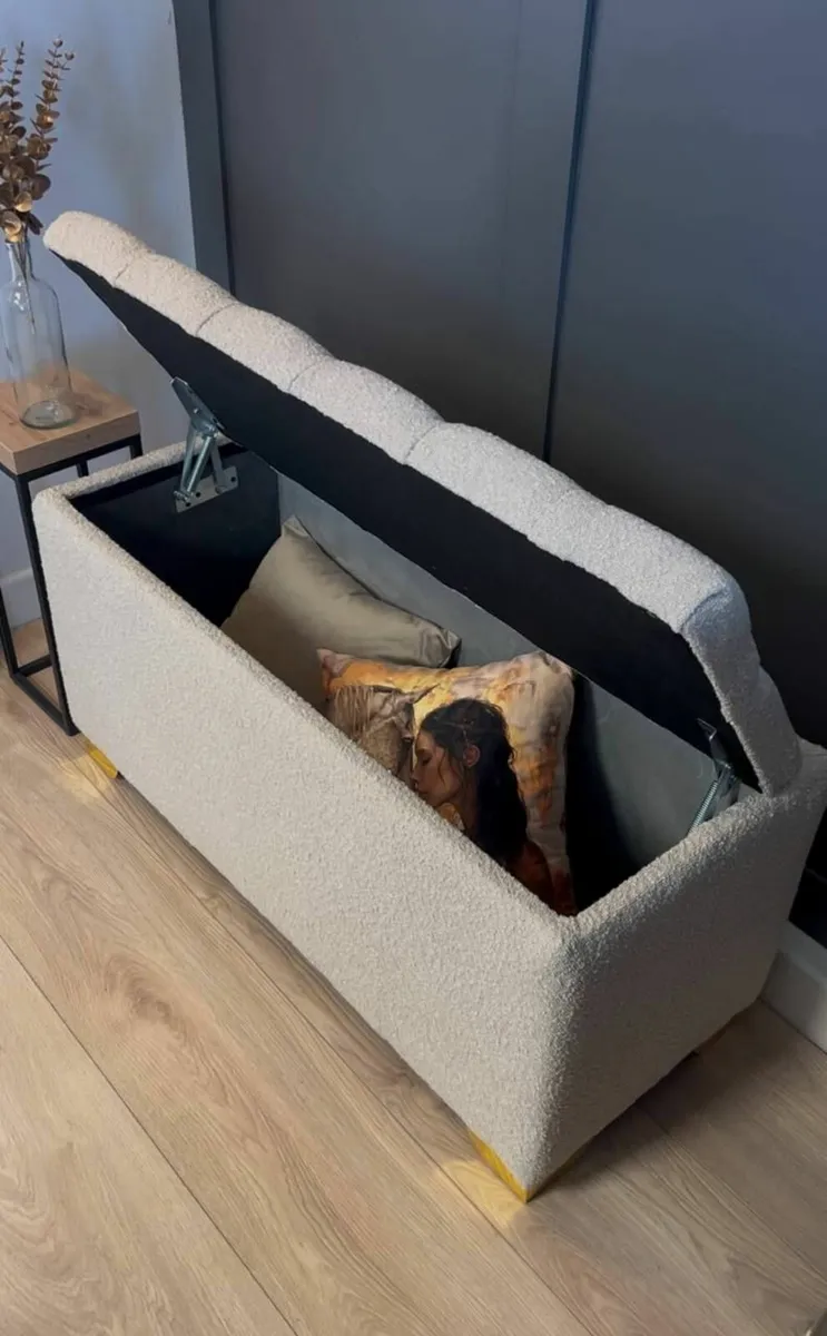 Bouclé Ottoman with Storage 100x40cm beige Sale ! - Image 4
